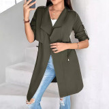 Women Fall/Winter Loose Solid Maxi Windbreaker Coat