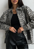 Women Vintage Leopard Print Denim Jacket