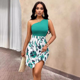 Women Floral Print One Shoulder Dress