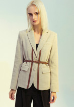 Fashion Leather Belt Patchwork Blazer Jacket