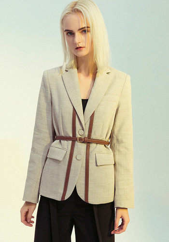 Fashion Leather Belt Patchwork Blazer Jacket