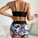 Women Printed Cover-Up Sexy Bikini Three-Piece Swimsuit