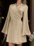 Summer Autumn Solid Color Long-Sleeved Elegant Dress For Women