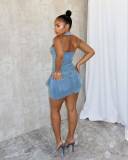 Sexy Halter Neck Low Back Denim Dress