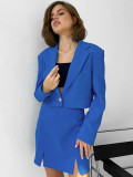 Autumn Solid Color Fashion Jacket Split Short Skirt Two Piece Suit