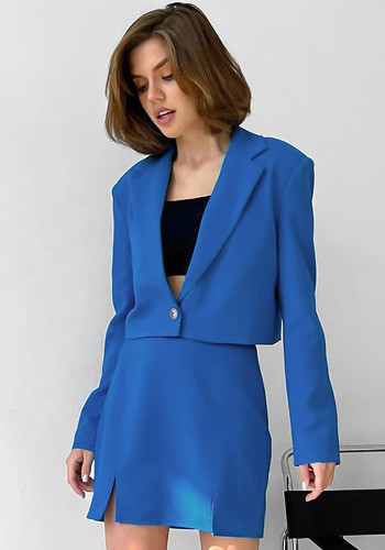 Autumn Solid Color Fashion Jacket Split Short Skirt Two Piece Suit