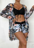 Women Printed Cover-Up Sexy Bikini Three-Piece Swimsuit