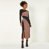 Women's Autumn Winter Fashion Long Sleeve Slit Casual Long Dress