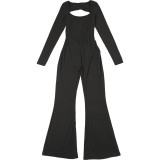 Autumn Summer Fashion Square Neck Low Back Flared Tight Fitting Women Jumpsuit