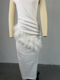 Women Summer Short Sleeve Solid Pleated Maxi Dress
