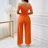 Summer Women's Clothing Solid Color Off Shoulder Casual Jumpsuit