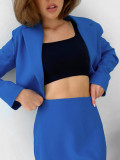 Autumn Solid Color Fashion Jacket Split Short Skirt Two Piece Suit