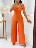 Summer Women's Clothing Solid Color Off Shoulder Casual Jumpsuit