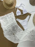 Sexy White Two Pieces Bikini See Through Lace Pants Three-Piece Women's Swimsuit