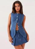 Summer Fashion Casual Sleeveless Denim Vest High Waist Short Skirt Women's Two Piece Set