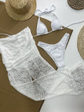 Sexy White Two Pieces Bikini See Through Lace Pants Three-Piece Women's Swimsuit