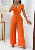 Summer Women's Clothing Solid Color Off Shoulder Casual Jumpsuit