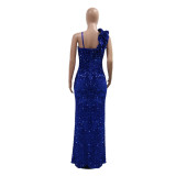 Fashion Women's Clothing Solid Color Strap Sexy Sequin Long Dress Slit Evening Dress