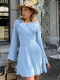 Summer Autumn Solid Color Long-Sleeved Elegant Dress For Women