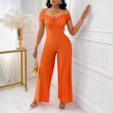 Summer Women's Clothing Solid Color Off Shoulder Casual Jumpsuit