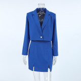 Autumn Solid Color Fashion Jacket Split Short Skirt Two Piece Suit