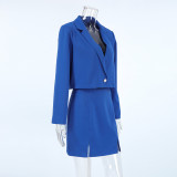 Autumn Solid Color Fashion Jacket Split Short Skirt Two Piece Suit