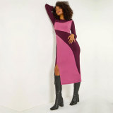 Women's Autumn Winter Fashion Long Sleeve Slit Casual Long Dress