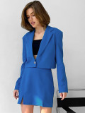 Autumn Solid Color Fashion Jacket Split Short Skirt Two Piece Suit