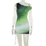 Summer Chic Sexy Slim Gradient Print Drawstring Bodycon Dress