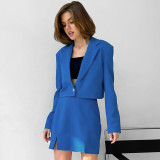 Autumn Solid Color Fashion Jacket Split Short Skirt Two Piece Suit