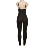 Summer Women's Sexy Sleeveless Strap Hollow See-Through Tight Fitting Jumpsuit