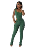 Women Casual Elastic Bodysuit and Pants Two-piece Set