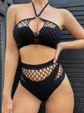 Women Halter Neck Ring Top Mesh Sexy Lingerie Two-piece Set