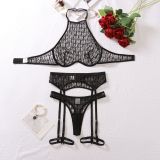 Women heart-shaped embroidered mesh See-Through Halter Neck Sexy Lingerie Set