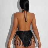 Women Sexy Tassel Bikini Backless One-piece Swimwear