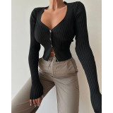 Women Sexy Deep V Neck Long Sleeve Top