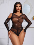 Women Hollow Beaded Bodysuit Sexy Lingerie