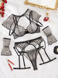 Women See-Through embroidered shawl garter Sexy Lingerie Set