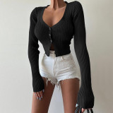 Women Sexy Deep V Neck Long Sleeve Top