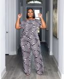 Plus Size Women Casual Loose Striped Top and Pants Two-piece Set