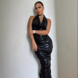 Women sexy shiny black dress