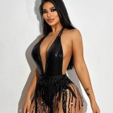 Women Sexy Tassel Bikini Backless One-piece Swimwear