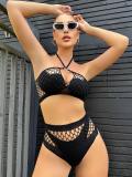 Women Halter Neck Ring Top Mesh Sexy Lingerie Two-piece Set