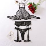 Women heart-shaped embroidered mesh See-Through Halter Neck Sexy Lingerie Set