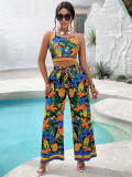 Summer Women Holidays Printed Strap Top and Pant Two-piece Set