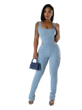 Women Casual Elastic Bodysuit and Pants Two-piece Set