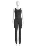 Women Casual Elastic Bodysuit and Pants Two-piece Set