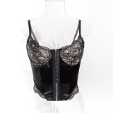 Women sexy lace hollow suspender Basics steel ring fishbone top