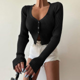 Women Sexy Deep V Neck Long Sleeve Top