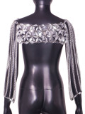 Women summer gem metal chain top